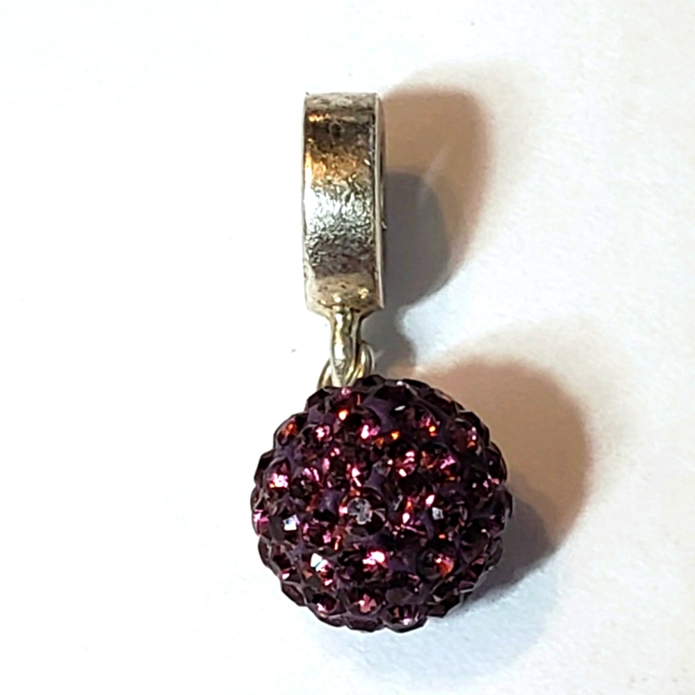 Persona 925 Sterling Silver Dangle Charm In Pink/Raspberry Swarovski Crystal